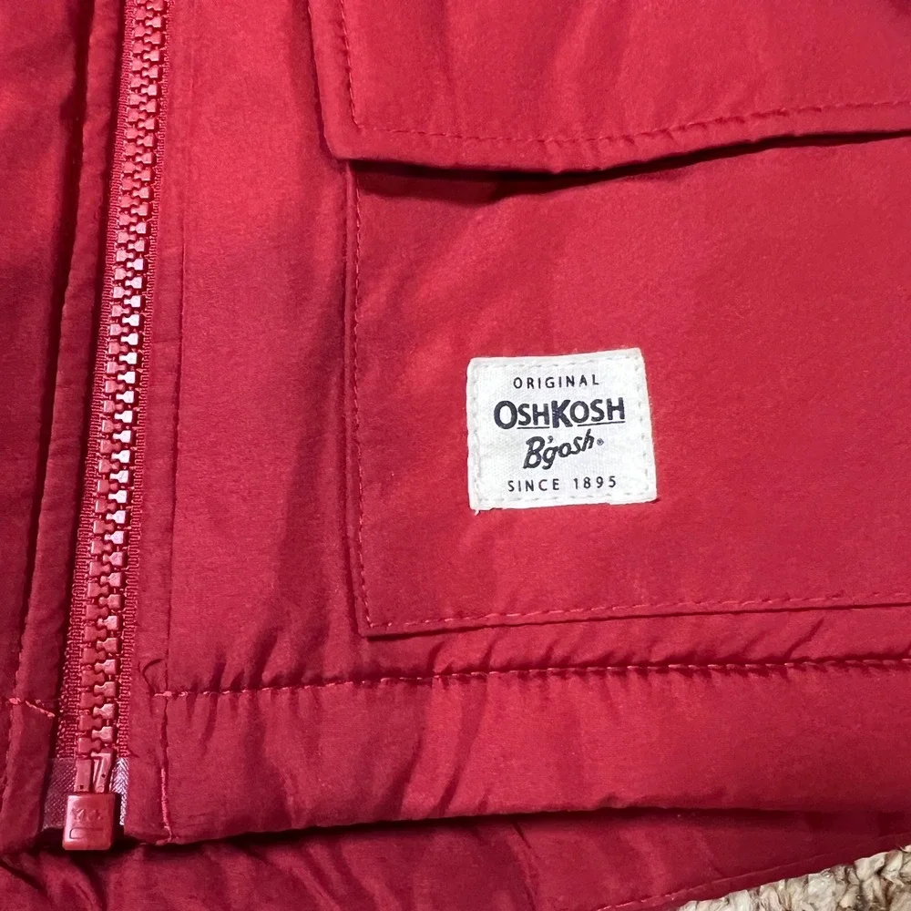 OshKosh B'gosh Kids Red Black Colorblock Fleece Lined Hooded Puffer Jacket 18M